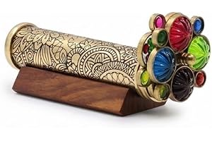 RII Handcrafted Etched Floral Pattern Lacquered Brass Kaleidoscope Includes Two Separate Turning Wheels-Unique Gift Ideas for