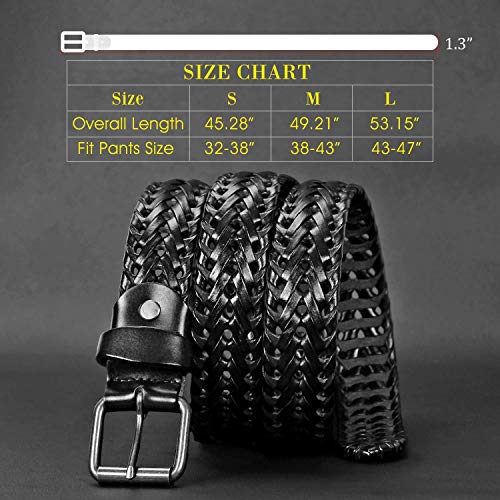 JasGood Men\'s Fashion Vintage Perforated Casual Braid-Weave Belt With Classic Buckle Black,35\