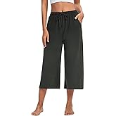ASIMOON Womens Capri Yoga Pants Wide Leg Drawstring Lounge Pants Loose Comfy Workout Capris Sweatpants with Pockets