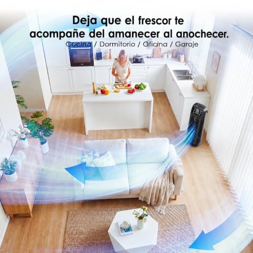 Portable Tubeless Air Conditioner, 6 in 1 Mini Air Conditioner Without Installation, Silent Tower Fan with Control, 120° Oscillation, 1.2L Reservoir, 12H Timer, Low Consumption, Matte Black