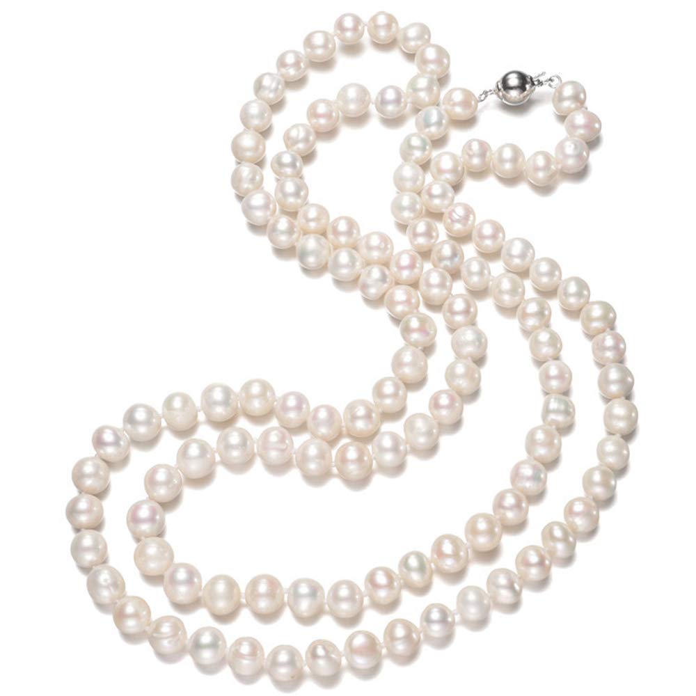 Treasure Bay Women's Elegant 8mm near Round White Freshwater Pearl Necklace