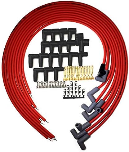 UPP - PROSTREET - Red 8mm Silicone High Performance Racing Universal V8 Spark Plug Wire Set-250 ohm Core-90 Degree Boots-Wire Stripper/Crimper Included Fits Chevy and Ford V8 Engines