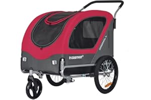 Doggyhut Original Large Pet Bike Trailer & Stroller 2-in-1,for Dogs up to 78 lbs,Parking Brakes,Easy Folding Cart Frame, Quick Release Wheel, Universal Bicycle Coupler (Red)