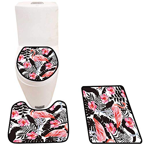 Bathroom Non-Slip Floor Mat tropi imals Birds Parrot in The Jungle Wallpaper Machine-Washable