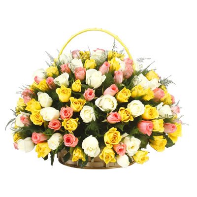 Floralbay Special Basket Arrangement of 100 Mix Roses Fresh Flowers