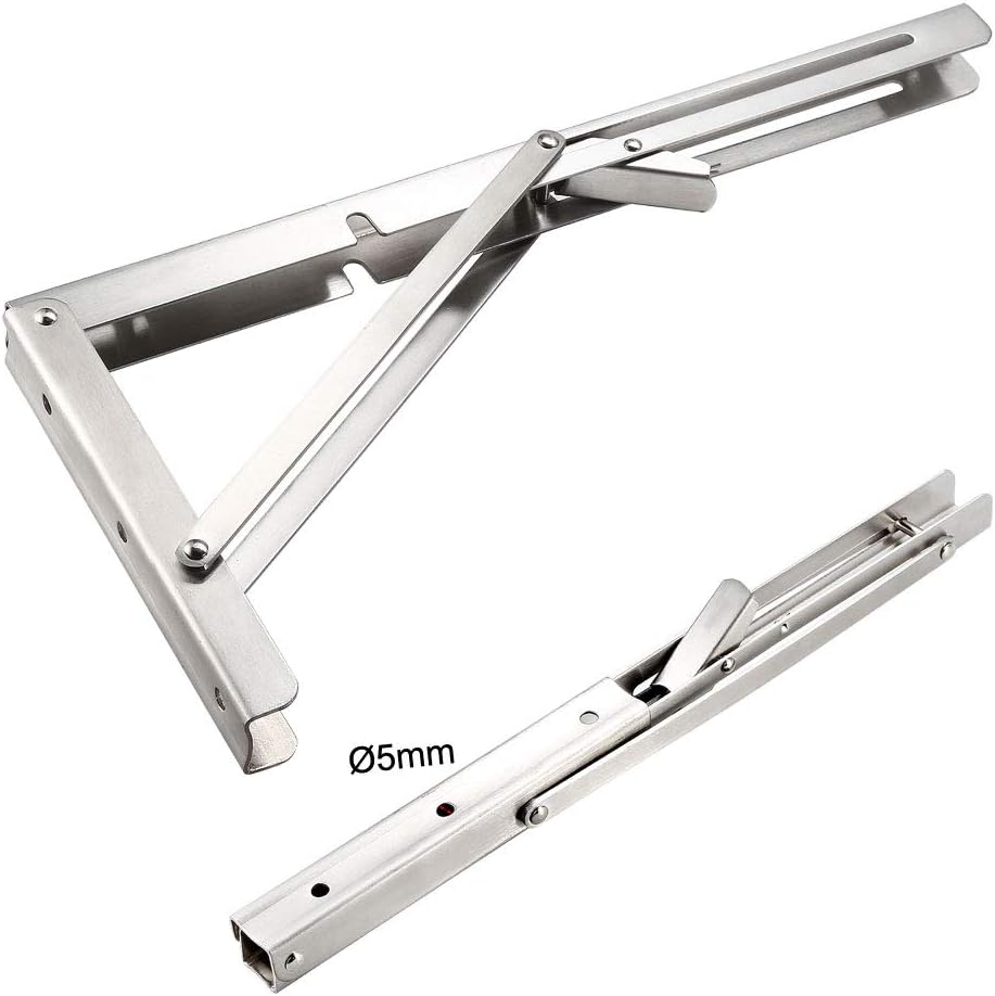 sourcing map Folding Bracket 16 inch 400mm for Shelf Table Desk Wall Mounted Support Collapsible Long Release Arm Space Saving Stainless Steel - Image 4