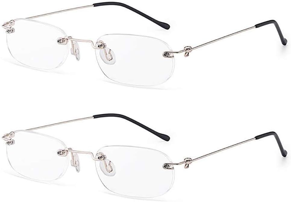 Lightweight Rimless Reading Glasses 2 Pairs Ultra Thin Readers Quality Spring Hinged Crystal Clear Lenses Eyeglasses for Men and Women, 2.50