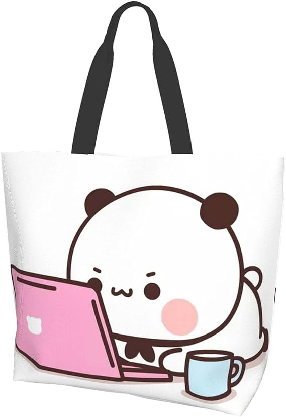 Amazon クマちゃんパソコンの前でまじめに仕事をしています1 エコバッグ 大容量 撥水 軽量 洗濯可 おしゃれ かわいい 買い物バッグ レディース エコバッグ 買い物バッグ