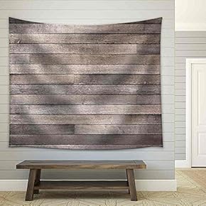 Full Frame Background of Worn Grainy Wooden Planking - Fabric Wall Tapestry Home Decor - 51x60 inches