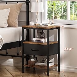 SUPERJARE Nightstand with Charging Station, Bed