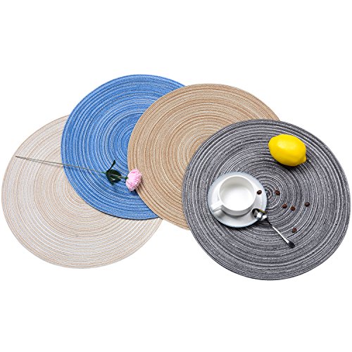 Round Braided/Woven Placemats, Indoor/Outdoor Placemat/Charger, Kitchen Mat for Dinning Table Washable Set of 6 Dark Grey - Thumbnail 7