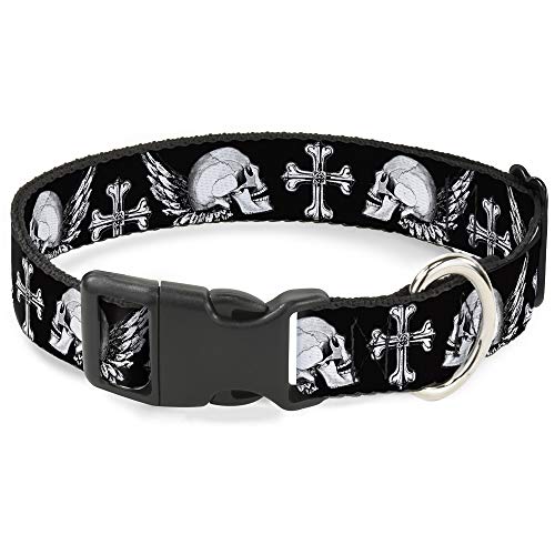 Buckle-Down PC-W30266-WM Bd Skulls with Wings Black/White Plastic Clip Collar,…