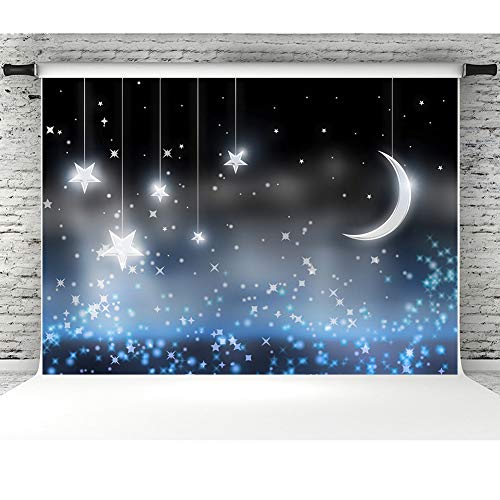Moon Stars Backdrop for Photography 7x5ft Vinyl Moon Twinkle Little Star in Night Sky Fairytale Background for Kids Birthday Party Banner Decoration Booth Props