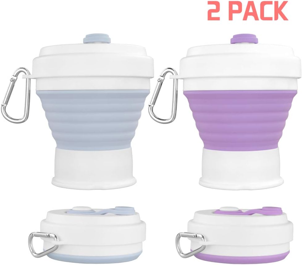 Silicone Collapsible Reusable Coffee Cup, Portable Foldable Lightweight Camping Cup with Lid, Expandable Water Cup for Hiking Travel Sport, 12 Oz (350ml) Coffee