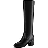 Shoe'N Tale Knee High Boots for Women Block Chunky Heel Boots with Side Zipper
