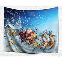 Goodbath Christmas Tapestry Xmas Santa Claus Sled Tapestries Fabric Wall Hanging for Bedroom Living Room Dorm, 80 x 60 Inch, Colorful