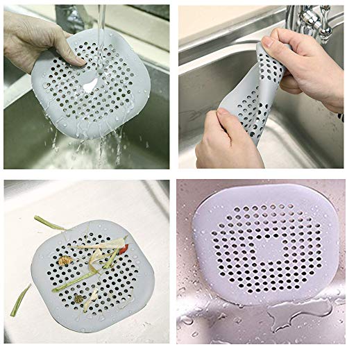 Shower Drain Cover silicone,Drain Protector, Hair Trap,Hair Catch,Drain Filter,Sink Strainer 2 Pack Grey - Thumbnail 5
