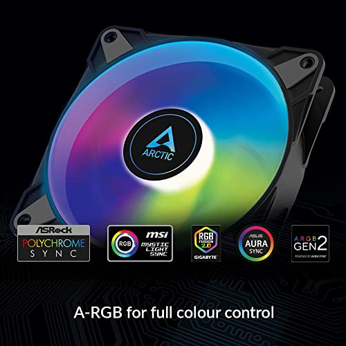 ARCTIC P12 PWM PST A-RGB (3 Pack) - PC Fans, 120mm PWM Case Fan Optimized for Static Pressure, Semi-Passive: 200–2000 RPM (0 RPM 5%), 5V 3 pin ARGB LED - Black