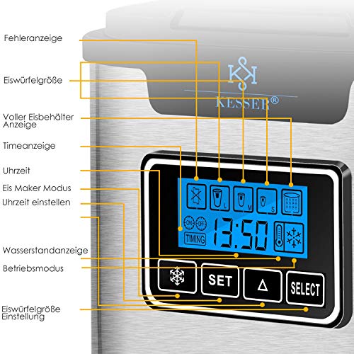 KESSER® Eiswürfelbereiter | Eiswürfelmaschine Edelstahl | 150W Ice Maker | 12 kg 24 h | 3 Würfelgrößen | Zubereitung in… – Bild 4