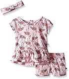 Rosie Pope Baby Girls' 3 Piece Flamingo Shirt, Short, and Matching Headband Set
