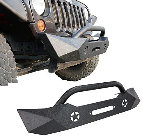 Stubby Front Bumper Black Textured Steel Rustproof Grill Guard for 2007-2018 J-eep Wrangler JK JKU Sport Sahara Rubicon