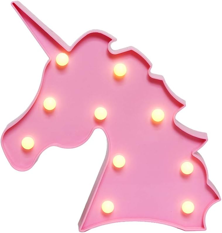 GUOCHENG Cute Unicorn Head LED Night Light Animal Shape Marquee Table Night Lamps Wall Hanging Decor for Kids Children Girls Bedroom Nursery Corridor Christmas Party Wedding(Pale Pink)