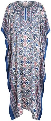 Mia Creations Floral Print Long Kaftan Plus Size Maxi Dress (Blue)