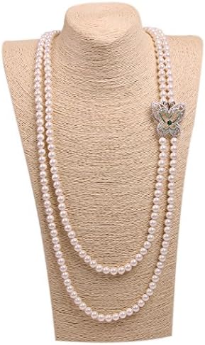ART KIM Diamond Carving Hollow Butterfly Costume Pearl Strands Necklaces (White)