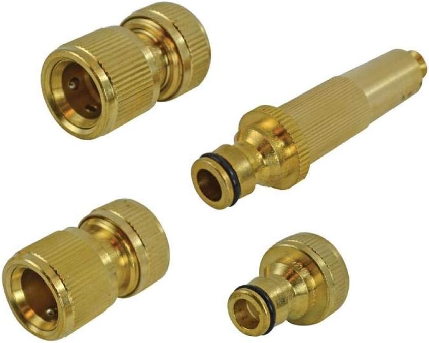 Faithfull FAIHOSESET4 Brass Nozzle and Hose Fittings Kit 4 Piece Kit 12.7 mm (1/2 Inch) Diameter, Orange / Grey