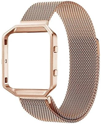 for Fitbit Blaze Band, Fitbit Blaze Straps, Qiandy Stainless Steel Magnetic Milanese Loop Fibit Replacement Band with Frame for Fitbit Blaze Smart Fitness Watch (Rose Gold)