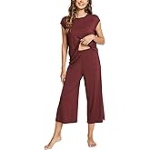 GYS Bamboo Viscose Pajamas for Women Set, 2 Piece Soft Capri Pants Cap Sleeve Top Lounge Set, Comfy Loungewear Sleepwear PJs