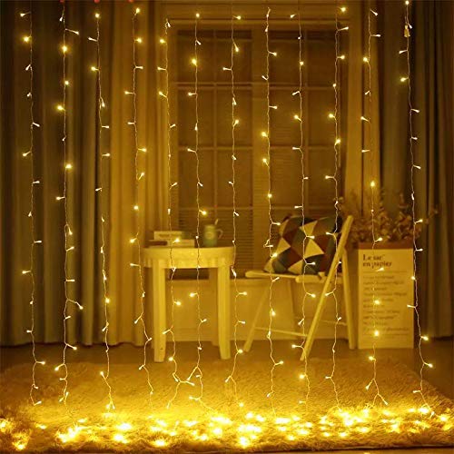 TOFU 300 LED Window Curtain String Light, Twinkle Icicle Fairy Lights for Wedding, Homes, Party, Bedroom, Outdoor Indoor Wall Christmas Decorations, 9.8ft x 9.8ft (Warm White)