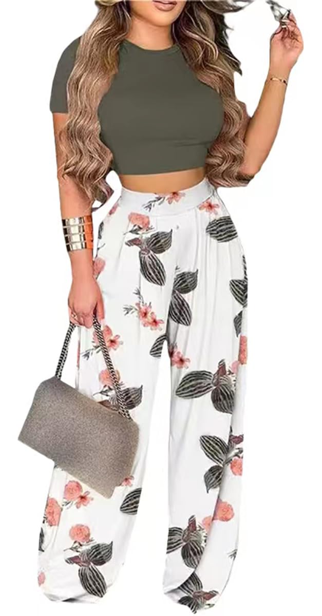 Photo 1 of ** UNKNOWN SIZE*** BFFBABY 2 Piece Outfits for Women Sexy Backless Short Sleeve Crop Top High Waist Wide Leg Long Pant Sets Tracksuit Sport Set