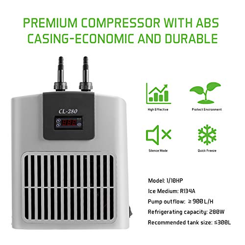 VIVOSUN 1/10HP Aquarium Chiller Ultrahigh Refrigeration Efficiency Water Chiller for Both Freshwater and Seawater