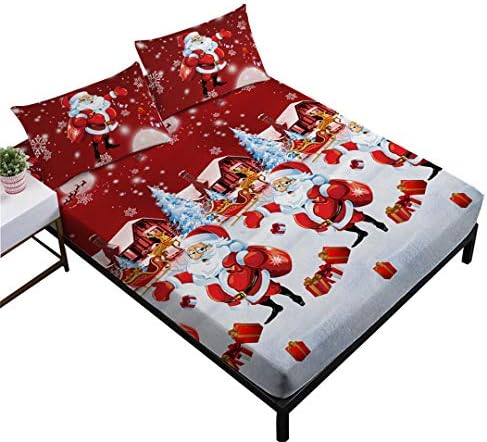 Sheets Queen Size,Christmas 3D Bedding Set,Home Decor Includes Fitted Sheet Flatsheet Pillowcase