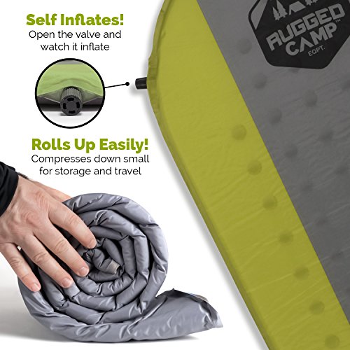 Rugged Camp Self Inflating Sleeping Pad - Sleep Comfortably In The Outdoors - Camping Gear and Accessories For Hiking, Backpacking, Travel - Lightweight and Compact Camping Mat by (green) - Thumbnail 4