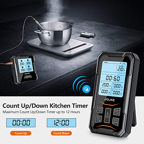 JOLIKE Wireless Meat Thermometer Oven Thermometer 328ft Remote Timer & 4 Probes for Smoker Grill Digital Meat Cooking Jam BBQ Kitchen Grilling, Free Waterproof Cloth Bag