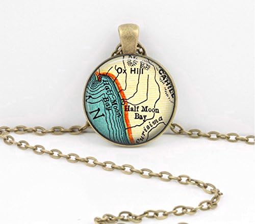 Half Moon Bay California SF Bay Area Map Pendant Necklace Key Ring
