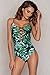 Sondiborn Swimwear Women's One Piece Criss Bandage Swimsuit Solid Color Floral Print Monokini (S, Print in Green)