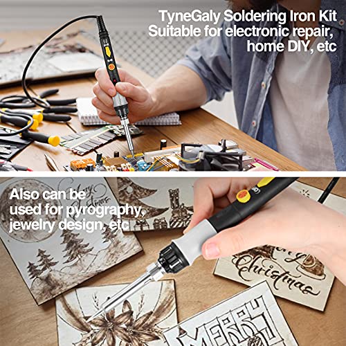 Saldatore a stagno, TyneGaly Saldatore Kit 60W con interruttore ON/OFF, Temperatura Regolabile 200~450℃, Saldatore per Precisione Saldatura, 5 Pezzi Punte, Filo per Saldatura
