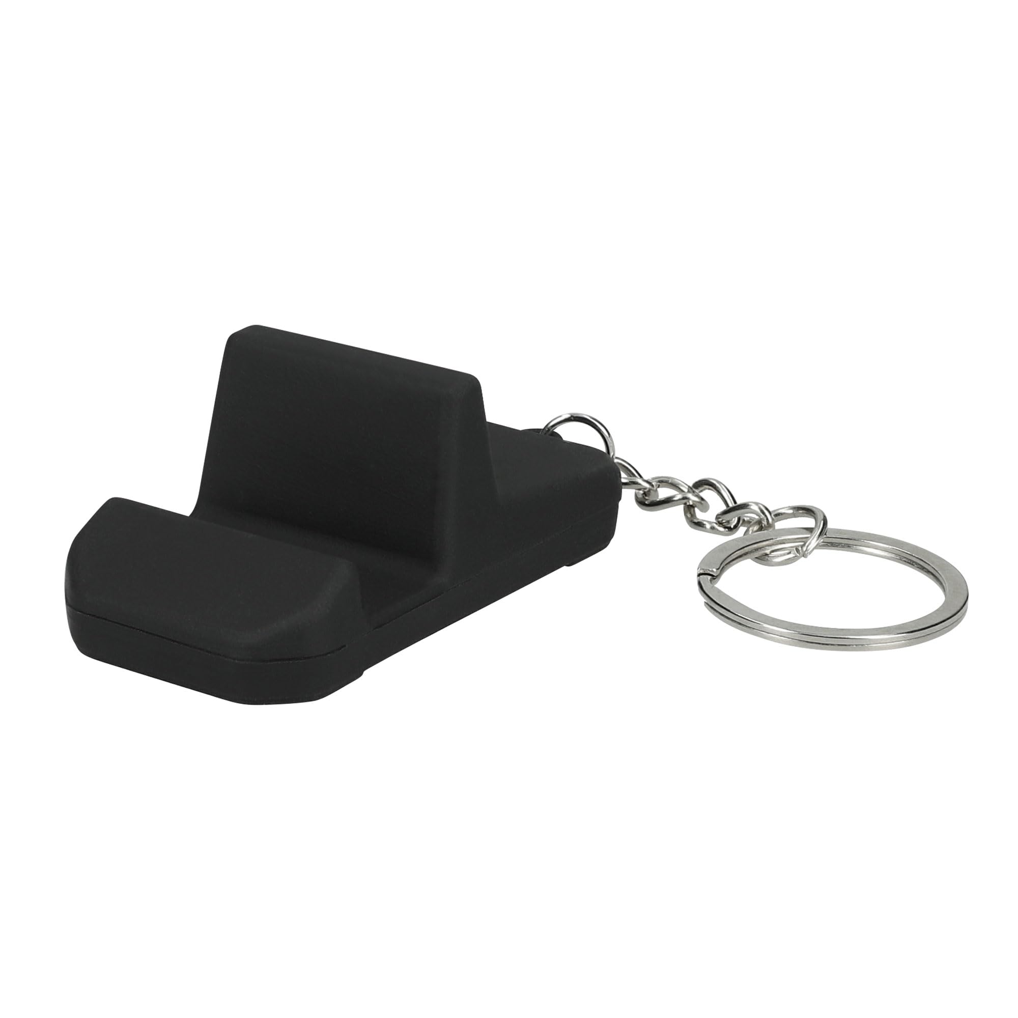 kwmobile Mini Desk Phone Holder - Small Silicone Smartphone Stand with Keyring - Horizontal and Vertical Mobile Viewing - Black