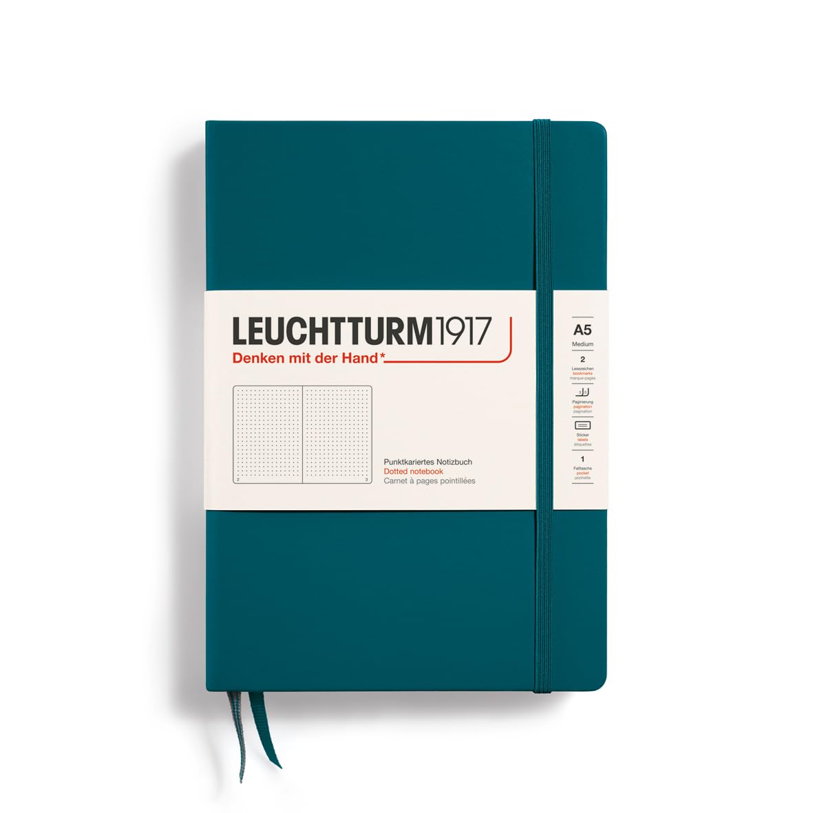 LEUCHTTURM1917 Notebook Medium (A5), Hardcover, 251 Numbered Pages Pacific Green, Dotted