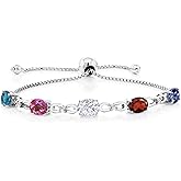 Gem Stone King Customized and Personalized 5 Oval Gemstone Birthstone and White Lab Grown Diamond Tennis Bracelet For Women | 925 Sterling Silver | Adjustable Bolo Bracelet For Women