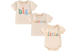 Omkzanbi Big Middle Little Sibling Shirts Retro Bodysuit Big Brother Little Sister Outfit Gender Neutral Announcement Shirt