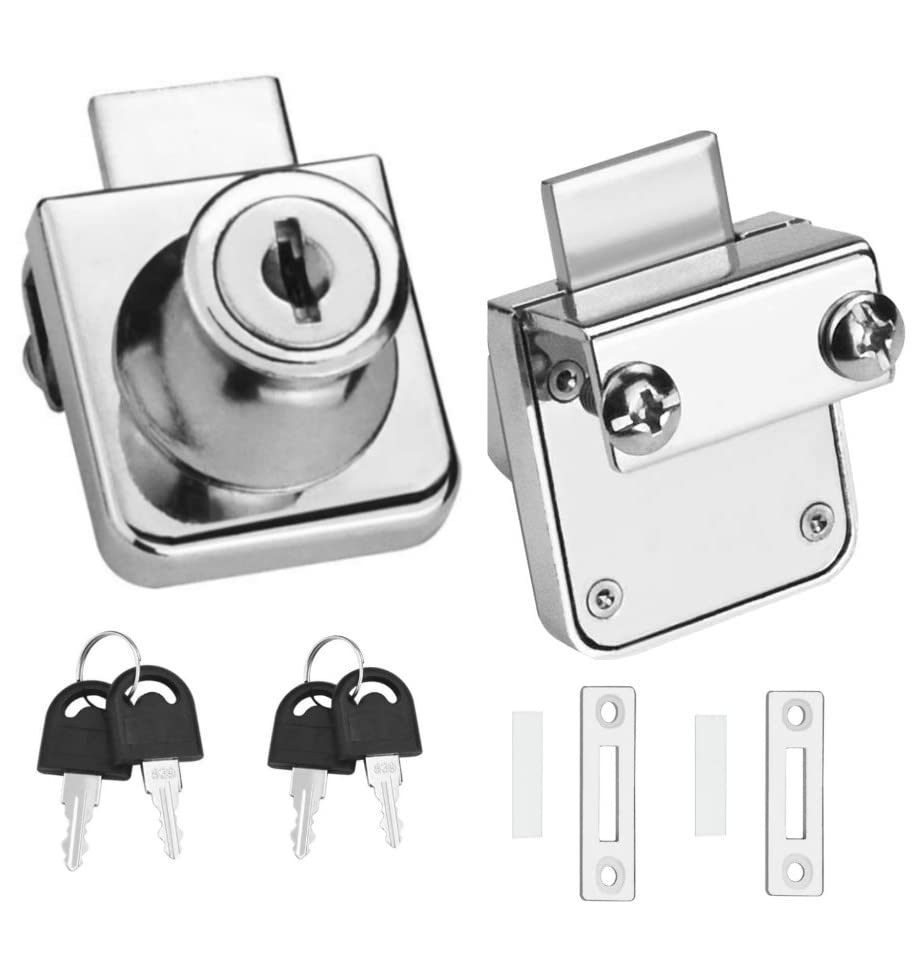 CHAOYUELYF 2 Sets Glass Cupboard Locks Security Cabinet Lock Cam Drawer Locks Single Glass Door Locks with Keys for Door, Drawer, Cupboard, Display Cabinet