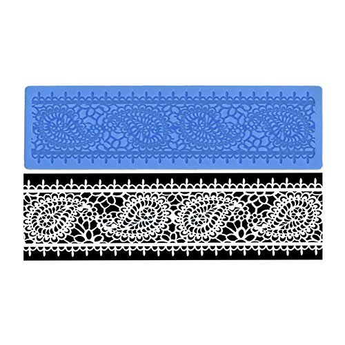 Cake Decoration Fondant Molds Silicone Lace Crown Texture Mat Sugarcraft Wedding Cake Imprint Tools Baking Mould 7 x 3 inches (Peacock Feather)