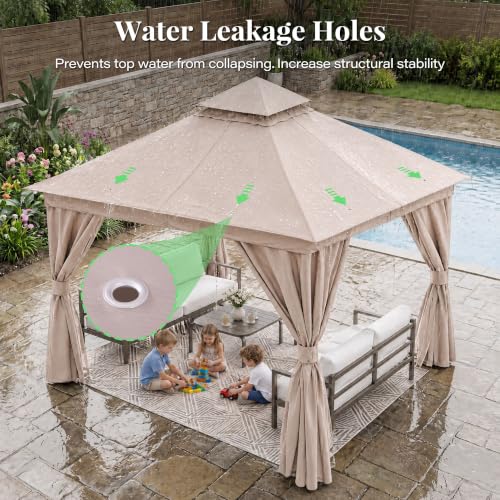 LAUSAINT HOME 10x10 Gazebo Canopy with Netting, Curtains & Double Roof image 38