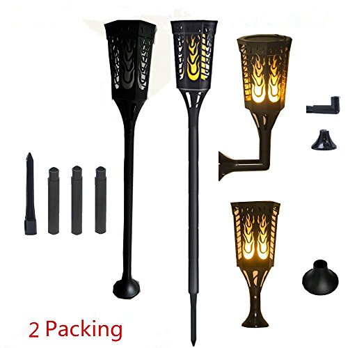 Solar Light Waterproof Flickering Flames Torches Lights 96 LED Flame Lights Flickering Torches for Outdoor security torch light Decoration for Patio Driveway Garden Landscape Path Lighting 2 PACKING