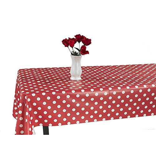 55 in. x 102 in. Indoor and Outdoor Red Polka Dot Design Table Cloth for Dining Table