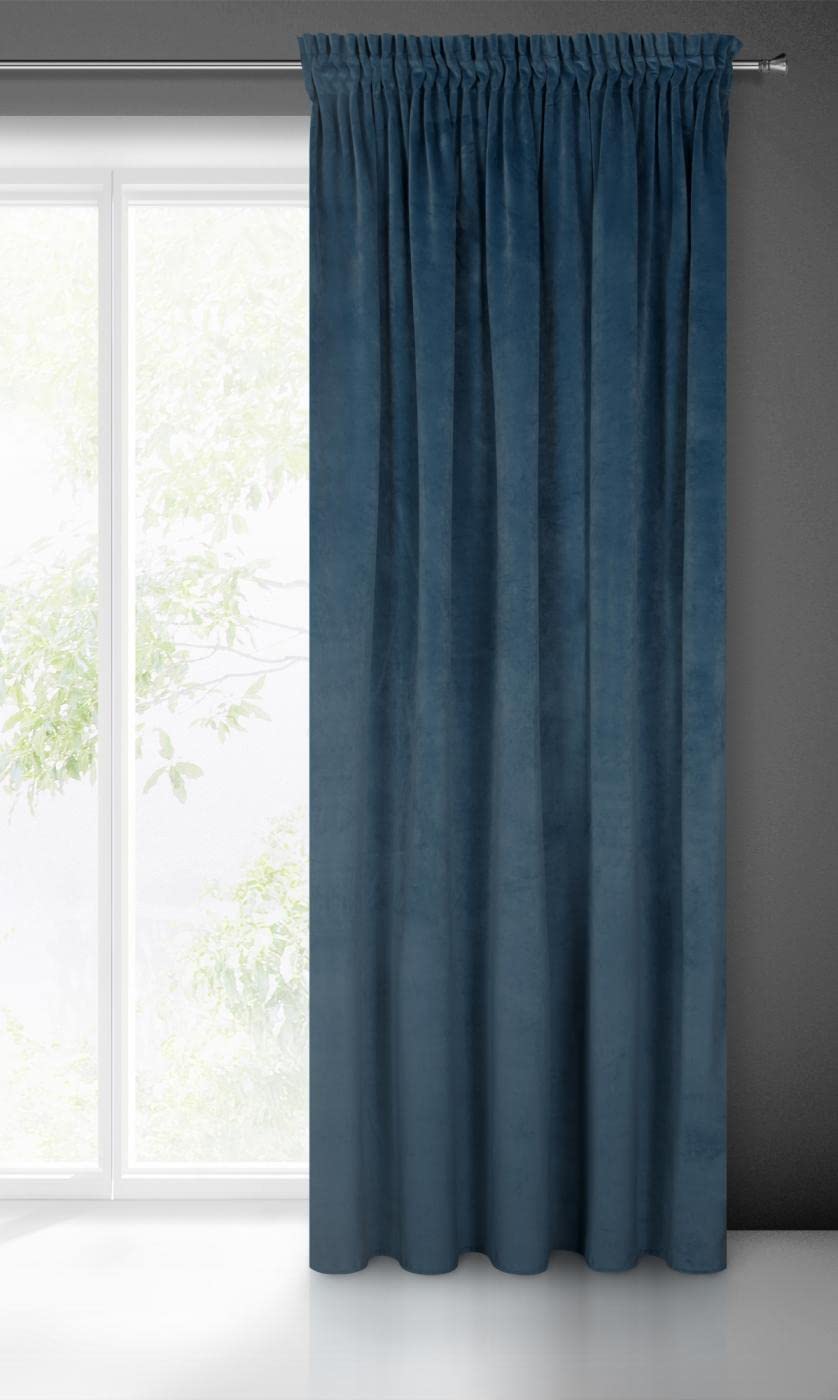 Eurofirany VILLA Soft Plain Opaque Velvet Curtain with Rufflette Tape For Rail - 1 Unit, Fluffy Panel Drape Classic Glamour Elegant Living Room, Bedroom, 290 g/m2, W55 x L106, Navy